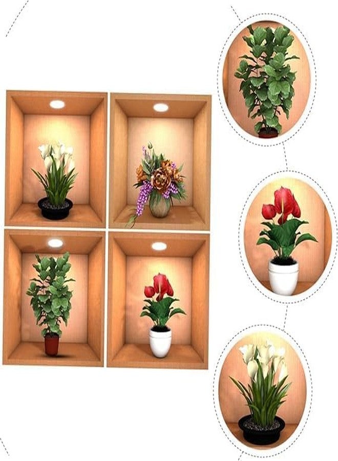 VINSU New Creative Simulation Green Plant Potted 3D Wall Stickers Living Room Study Office Waterproof Decorative Stickers, Peel & Stick Wall Sticker, 3D Flower Vase Wall Stickers(30CmX30Cm, Pack of 4) - Image 2